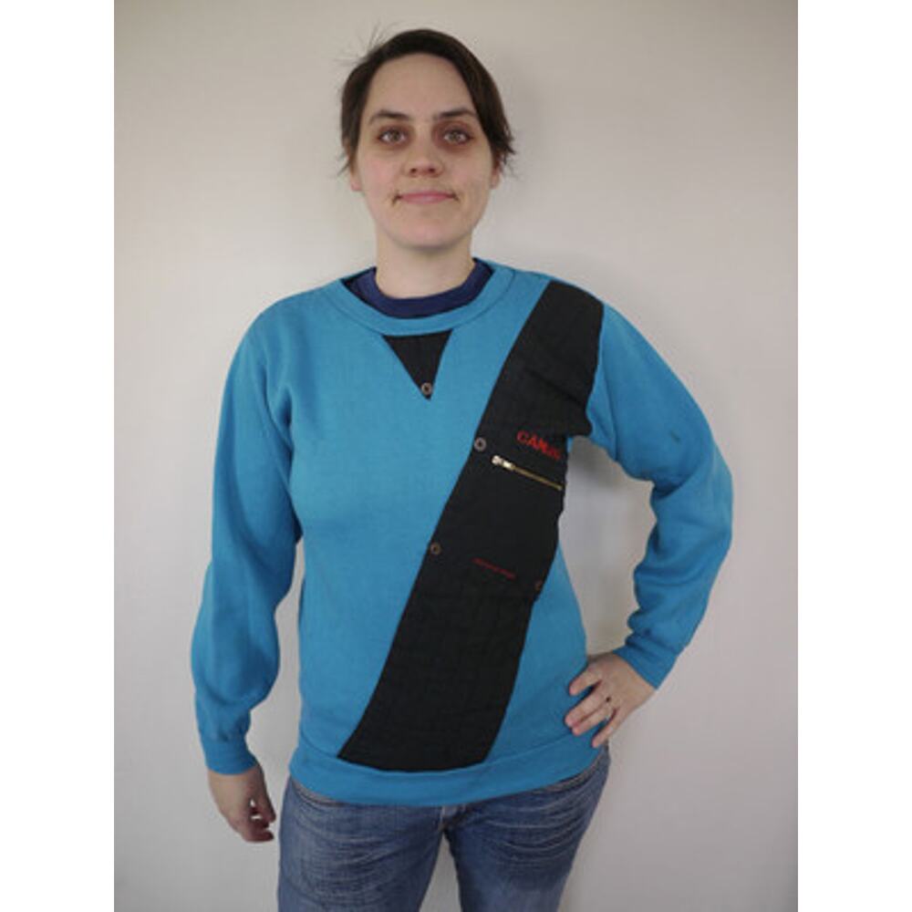 Vintage 80s CAMARO Generation One New Wave Geometric Teal Sweatshirt S-M Womens